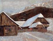 Otto Barth Farmhouse in winter painting